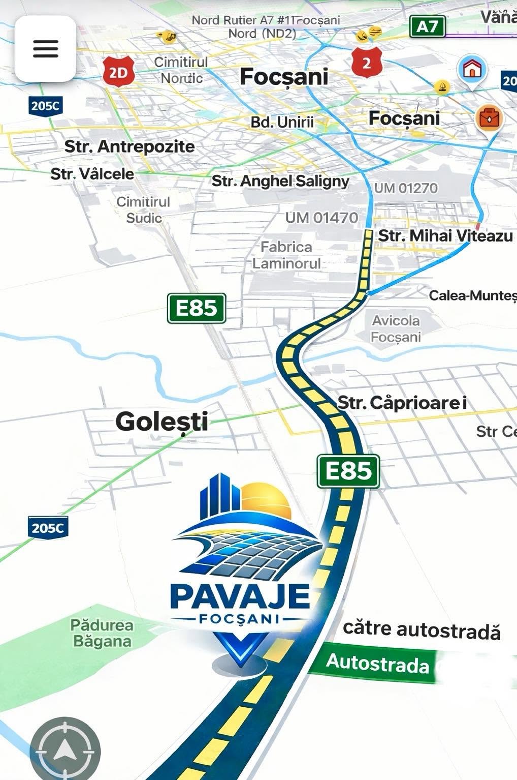Locația punctului de lucru Pavaje Focșani din Golești